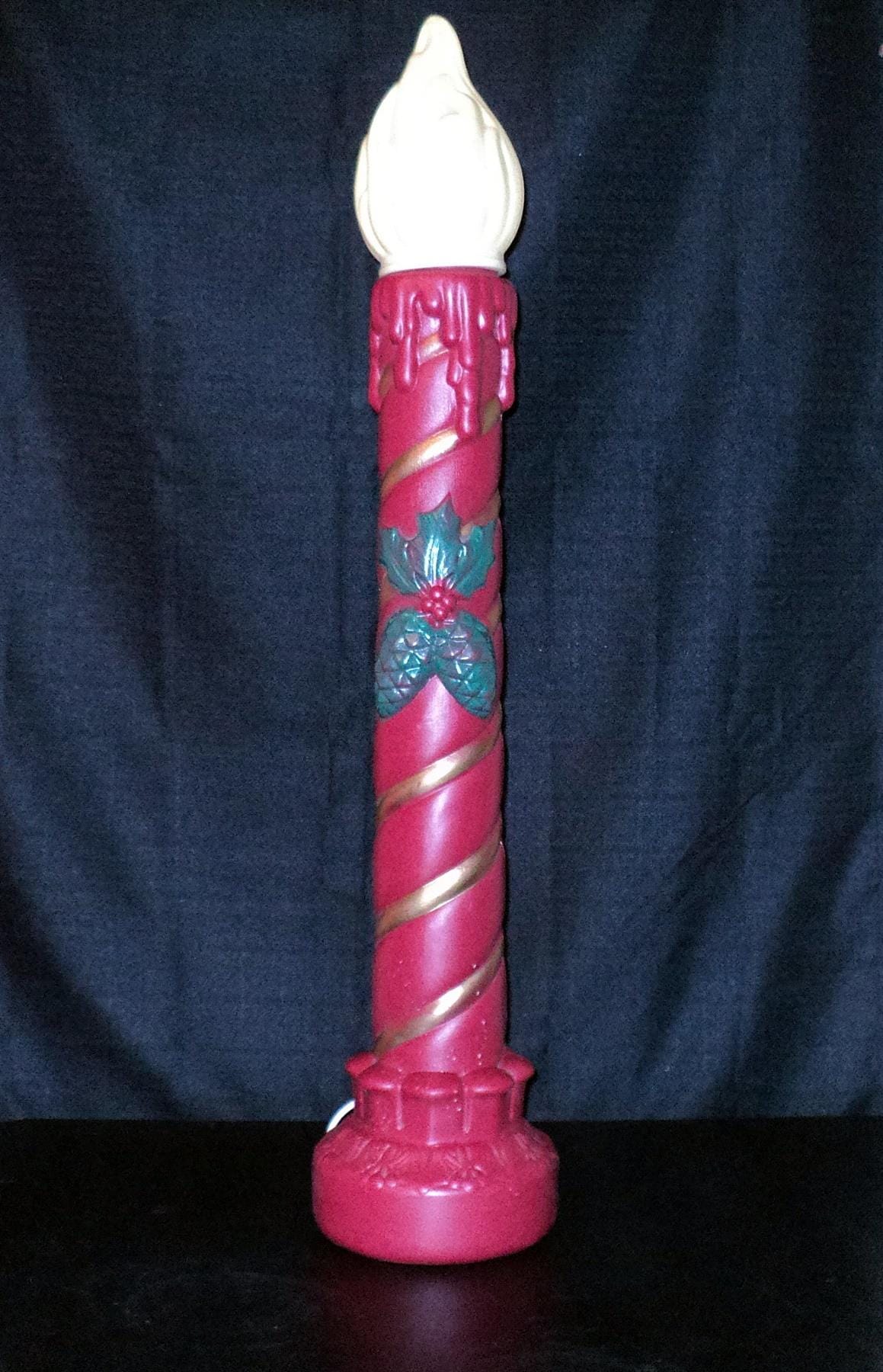 Grand Venture 36" Maroon Christmas Candle with Yellow Flame Tip Blow Mold Front View