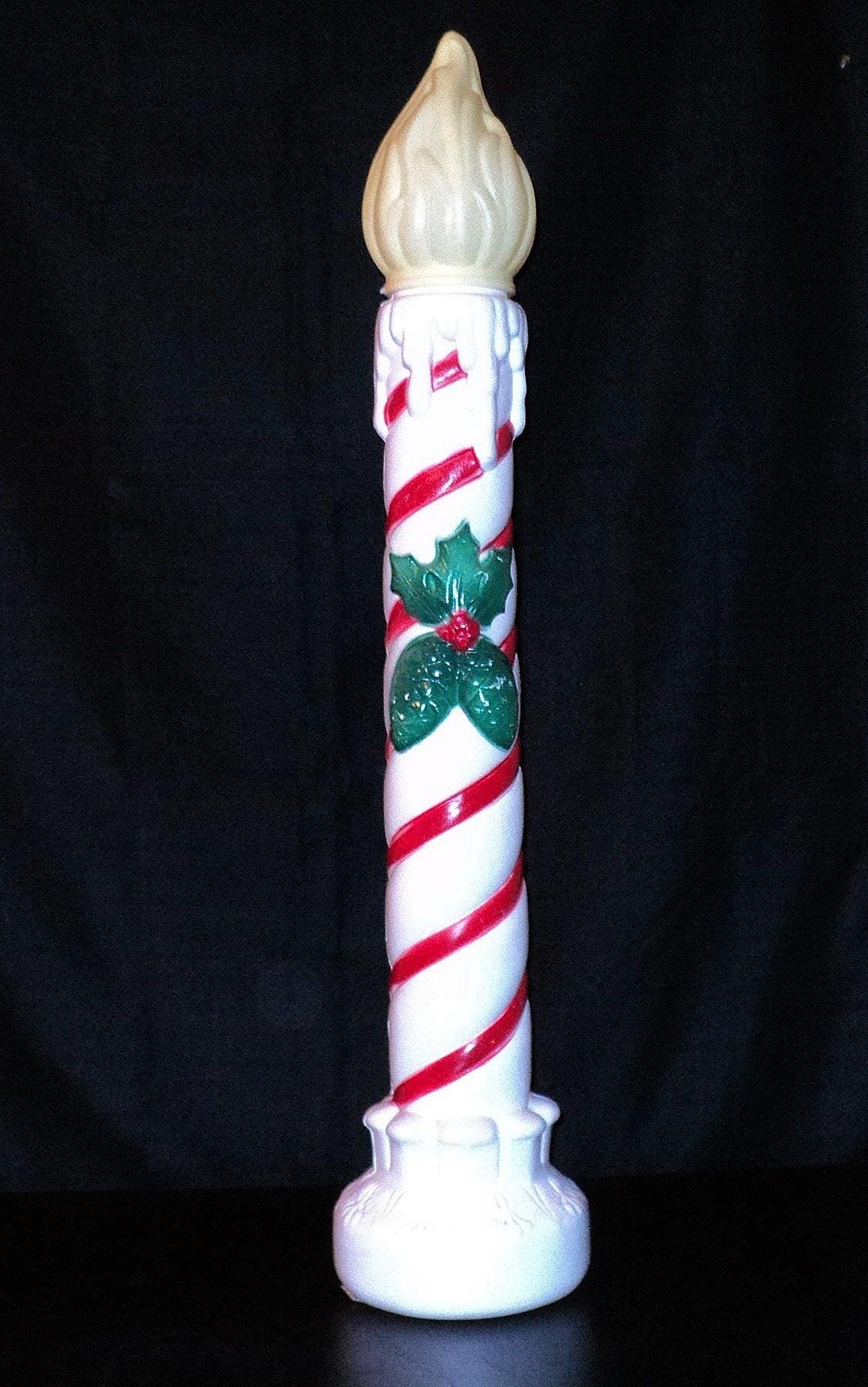 Grand Venture 36" White Christmas Candle with Yellow Flame Tip Blow Mold Front View